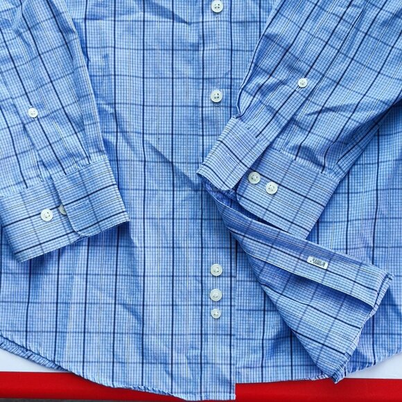 Egara dress shirt slim fit light blue checkered men's size 16.5 36-37 Tall - Picture 10 of 10